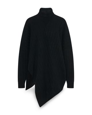 Wool Cashmere Rib Paneled Turtleneck Sweater