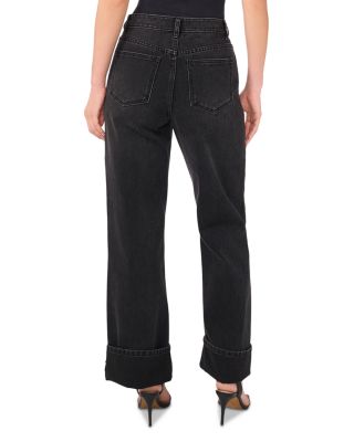 High Rise Cuffed Wide Leg Jeans in Rich Black