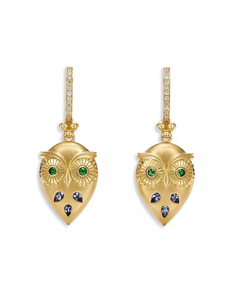 Temple St. Clair Fj Tanzanite & Tsavorite Night Owl Drop Earrings in 18K Yellow Gold