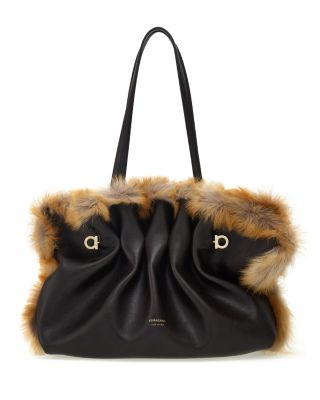 Pierced Leather & Shearling Shoulder Bag