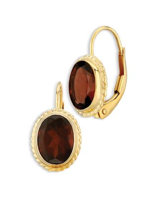 Gemstone Faceted Oval Lever Back Earrings in 14K Yellow Gold