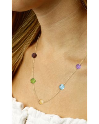 Semi Precious Gemstone Round Stone Station Necklace in 14K Yellow Gold, 18"