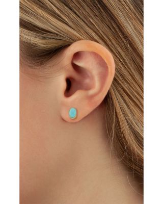 Turquoise Cabochon Oval Stud Earrings in 14K Yellow Gold
