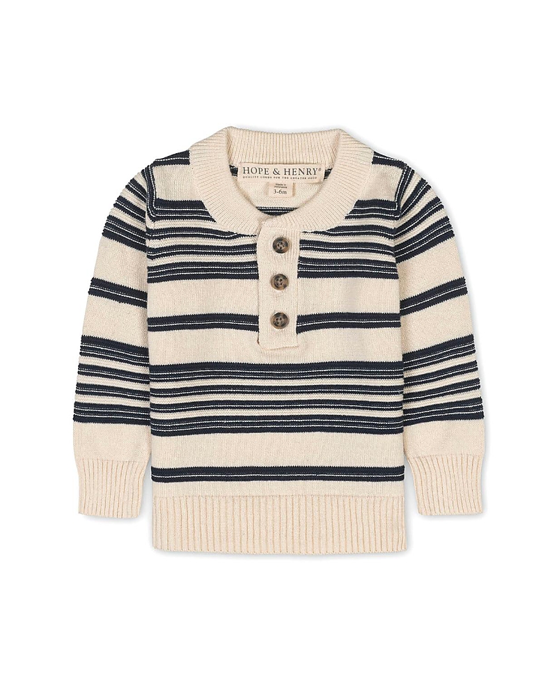 Hope & Henry Organic Long Sleeve Henley Pullover Sweater With Elbow Patches - Baby In Neutral