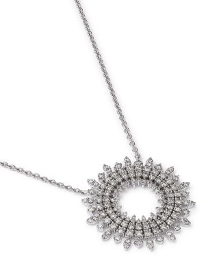 Diamond Circle Pendant Necklace in 14K White Gold, 1.25 tcw