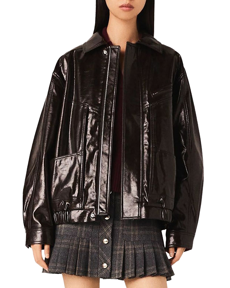 Maje Belix Cracked Faux Leather Jacket In Black