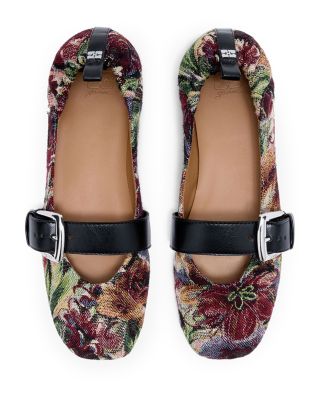 Women's Buckle Strap Tapestry Ballet Flats