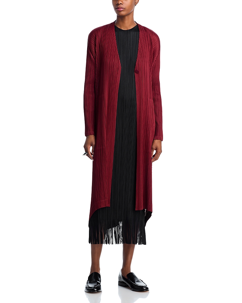 Issey Miyake Plisse Duster Cardigan In Red