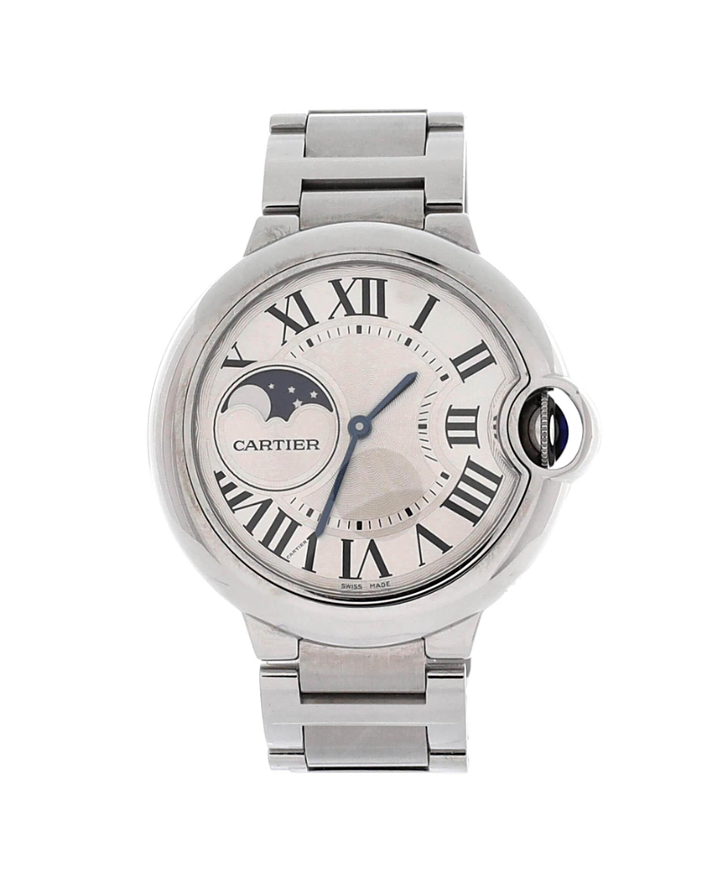 Pre-owned Pre-owned Cartier Cartier Ballon Bleu De Cartier Moonphase Automatic Watch In Stainless Steel 37mm In Brown