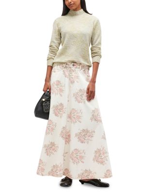 Floral Denim Maxi Skirt