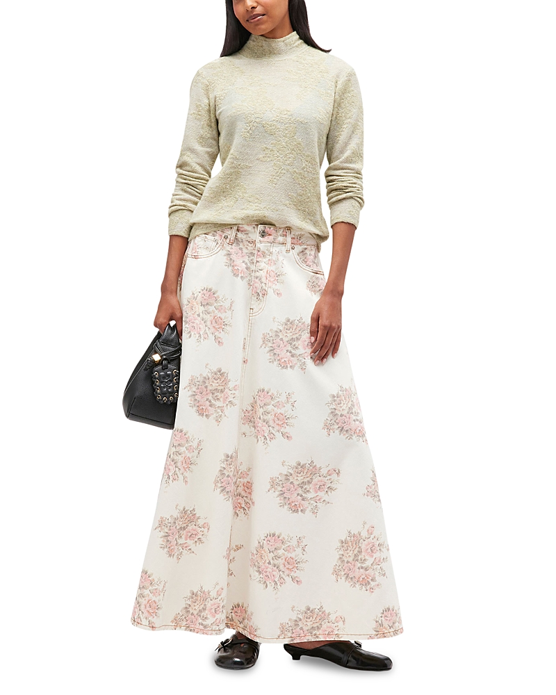 Ganni Floral Denim Maxi Skirt In Gray