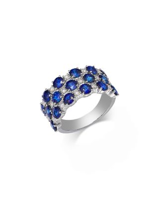 Blue Sapphire & Diamond Multi Row Ring in 14K White Gold