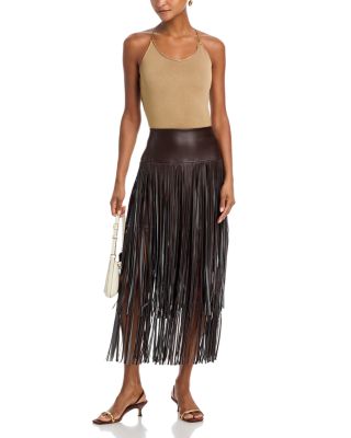 Karolina Faux Leather Fringe Skirt