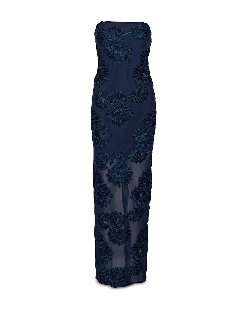 Rotate Birger Christensen Rotate Maxi Dress With Floral Embellishments And Mesh Panel In Black