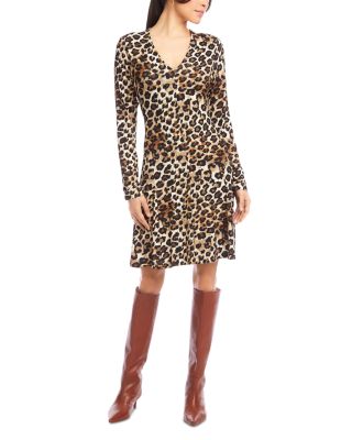 Long Sleeve V Neck Fit &amp; Flare Dress