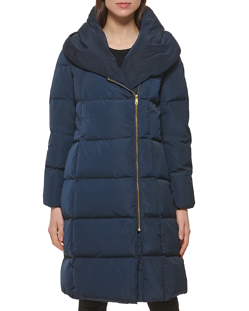 Cole Haan Taffeta Down Zip Front Coat In Blue