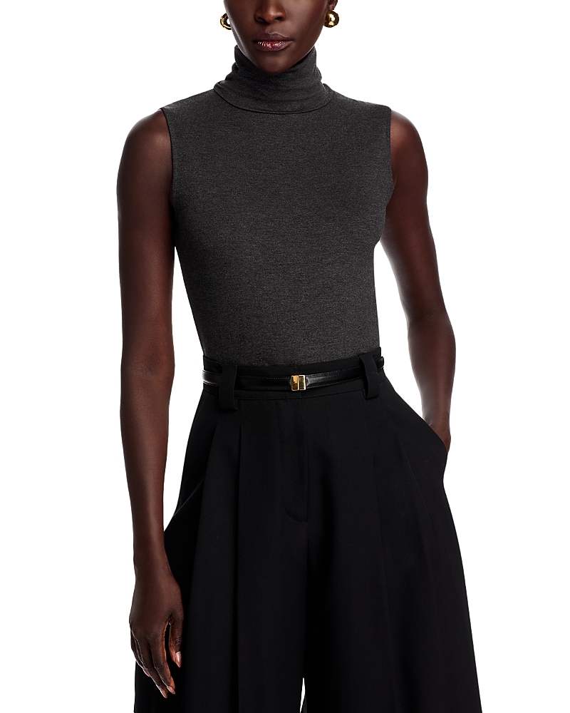 Majestic Sleeveless Turtleneck Top In Gray