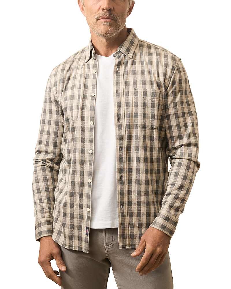 Faherty Coastline Knit Plaid Button Down Shirt In Brown