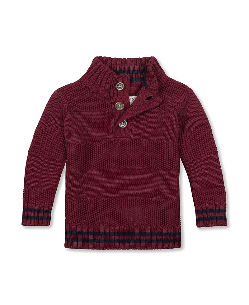 Hope & Henry Boys' Organic Mock Neck Stripe Sweater - Baby In Burgundy