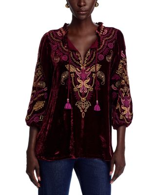 Embroidered Velvet Top