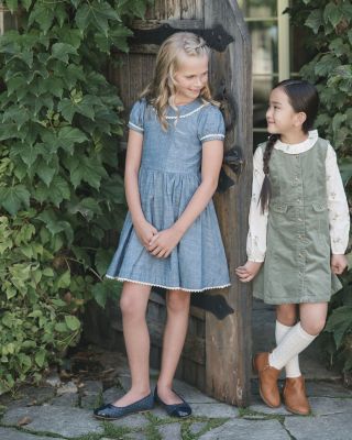  Girls' Organic Puff Sleeve Pintuck Chambray Dress - Little Kid, Big Kid