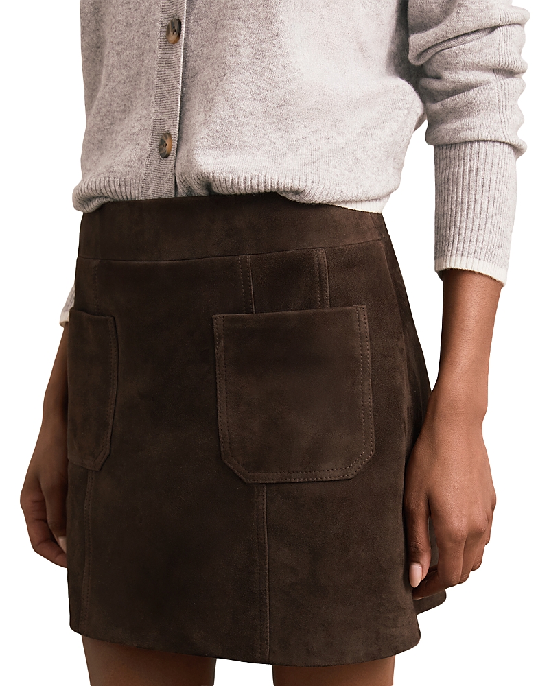 Reiss Womens Chocolate Brown Vida Patch-pocket Suede Mini Skirt In Brown