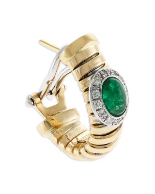 18K Yellow Gold Via Giardino Emerald & Diamond Tubogas Huggie Hoop Earrings
