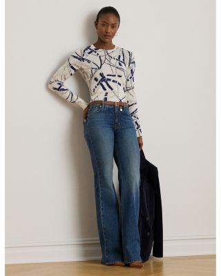 Belting Print Cotton Blend Sweater