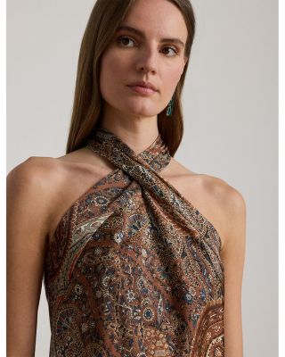 Paisley Charmeuse Halter Cocktail Dress