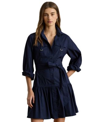 Buckle Trim Cotton Blend Dress