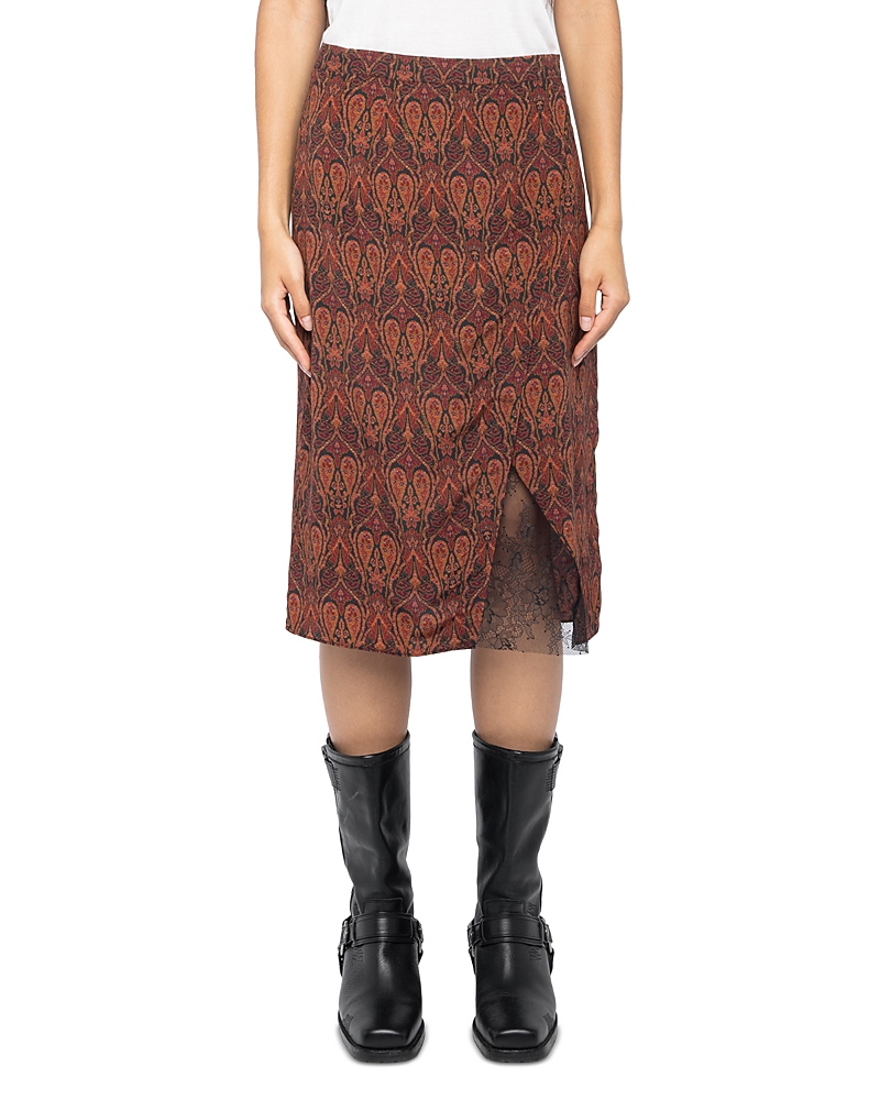 Zadig & Voltaire Julien Soft Paisley Pencil Skirt In Brown