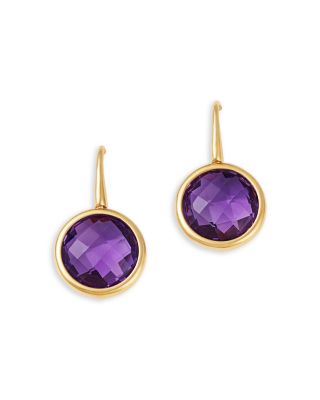 Amethyst Bezel Drop Earrings in 14K Yellow Gold