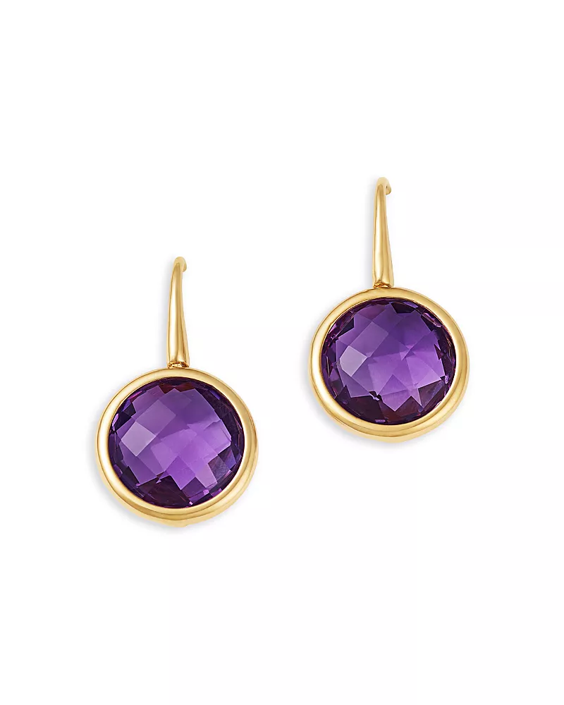Bloomingdale's Fine Collection Amethyst Bezel Drop Earrings in 14K Yellow Gold