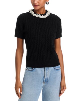 Faux Pearl Embellished Short Sleeve Sweater - Exclusive