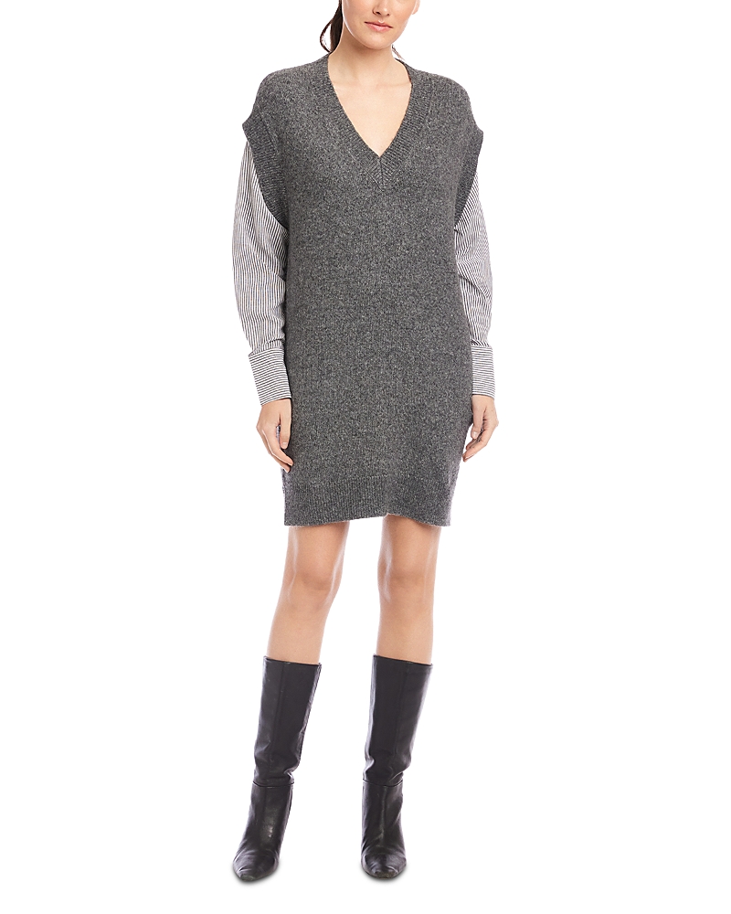Fifteen Twenty Sally Long Sleeve Mixed Media Dress In Gray