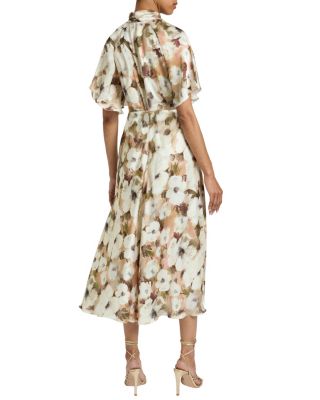  Niki Mock Neck Midi Dress with Short Cape Sleeves in Floral Georgette