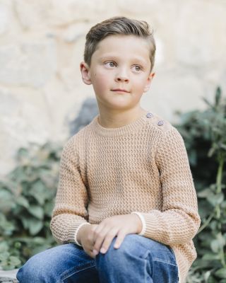 Boys' Organic Long Sleeve Crewneck Sweater with Buttons - Little Kid, Big Kid