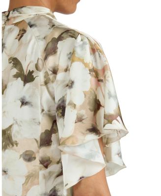 Joyce Mock Neck Blouse with Short Cape Sleeves Top