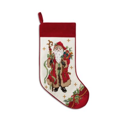 Handicraft Santa with Staff Embroidered Needlepoint Stocking