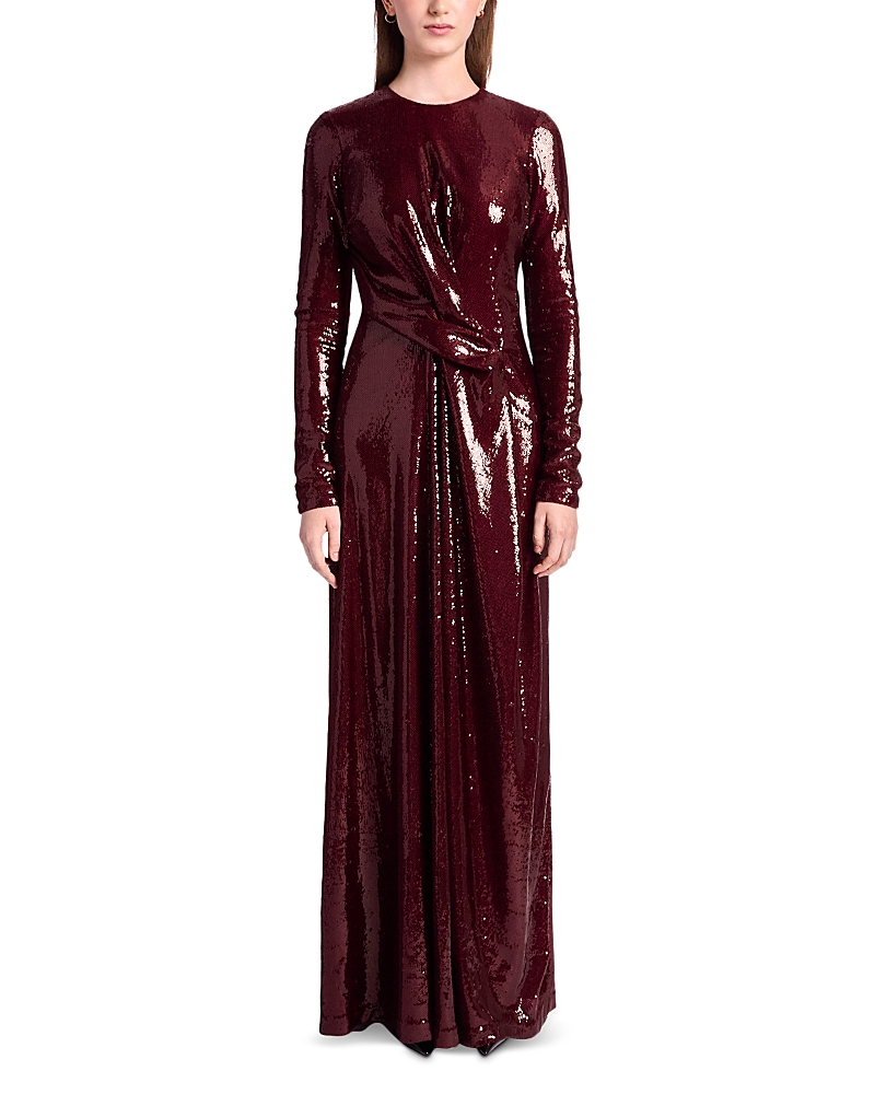 Kate Barton Draped Sequin Gown In Brown