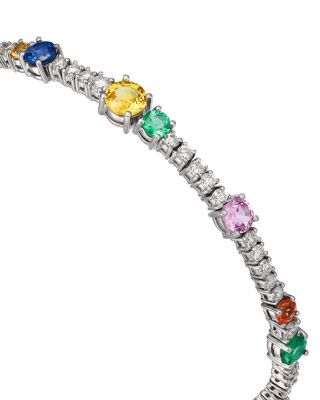 Ruby, Emerald & Multi Color Sapphire Tennis Bracelet in 14K White Gold
