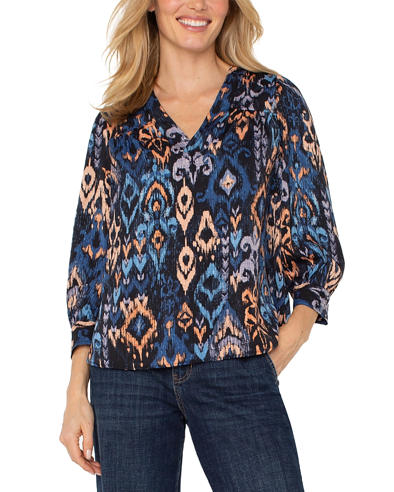 Liverpool Los Angeles Ikat V-neck Top In Multi