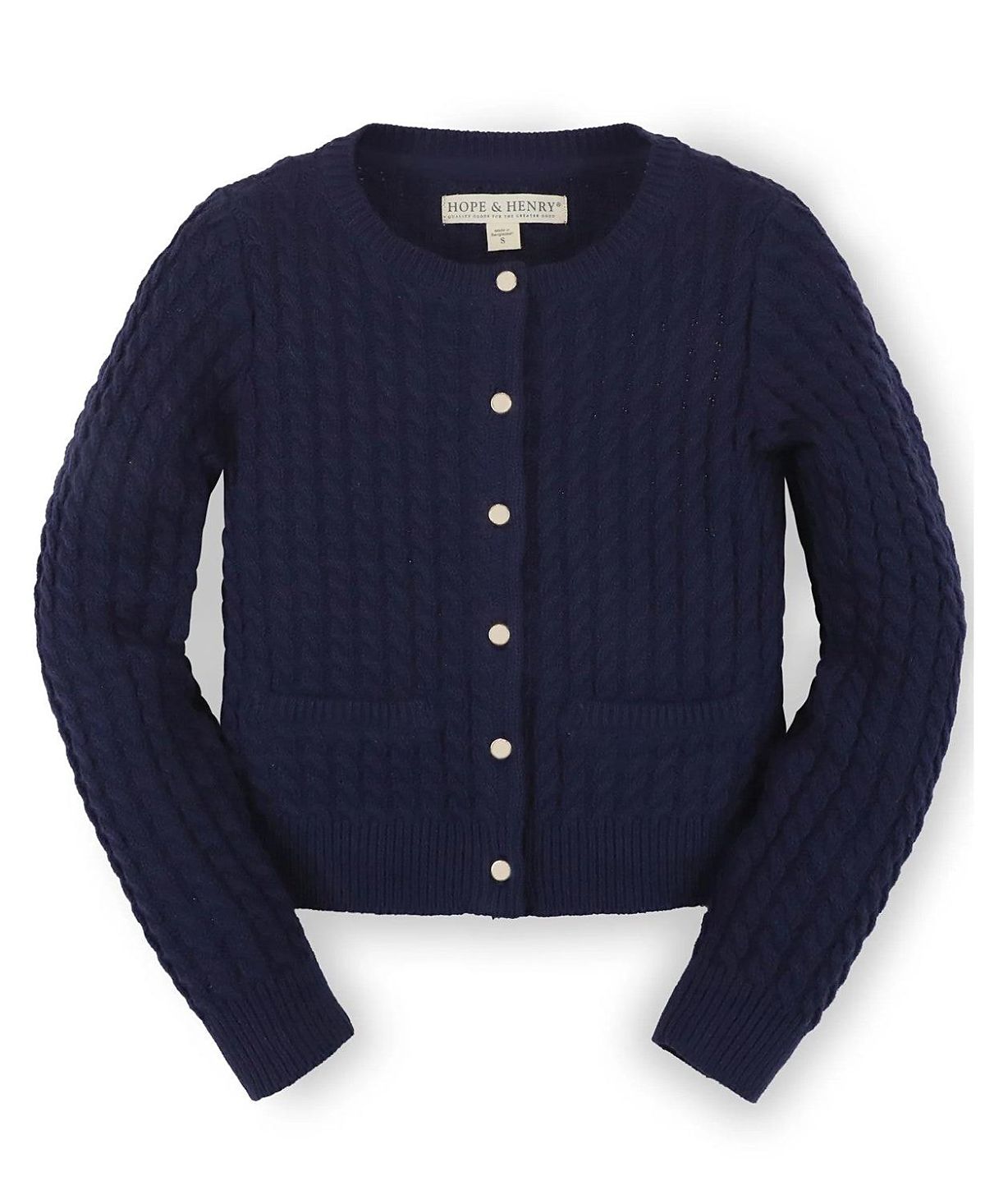 Hope & Henry Girls' Organic Long Sleeve Classic Cable Cardigan Sweater - Baby, Little Kid, Big Kid