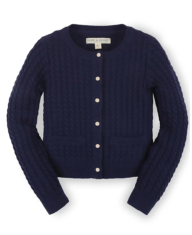 Hope & Henry Girls' Organic Long Sleeve Classic Cable Cardigan Sweater - Baby, Little Kid, Big Kid