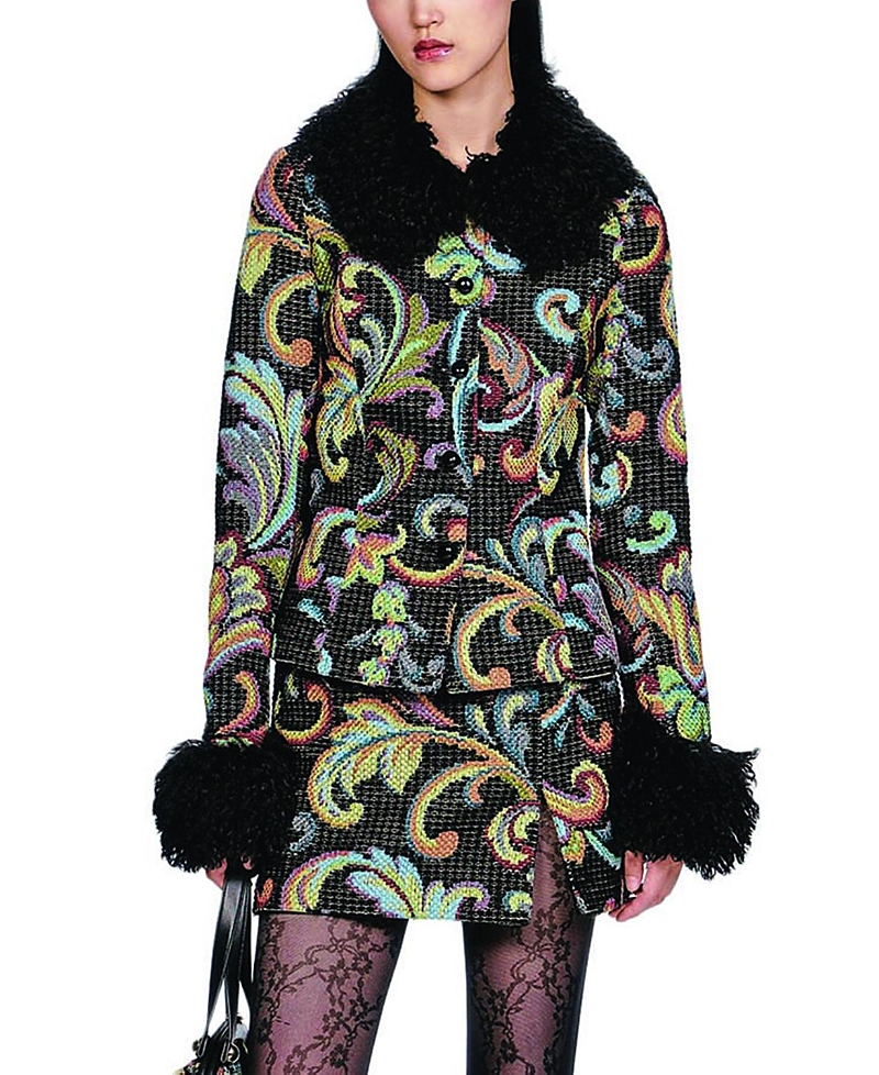 Anna Sui Tapestry Faux Fur Jacket In Multi