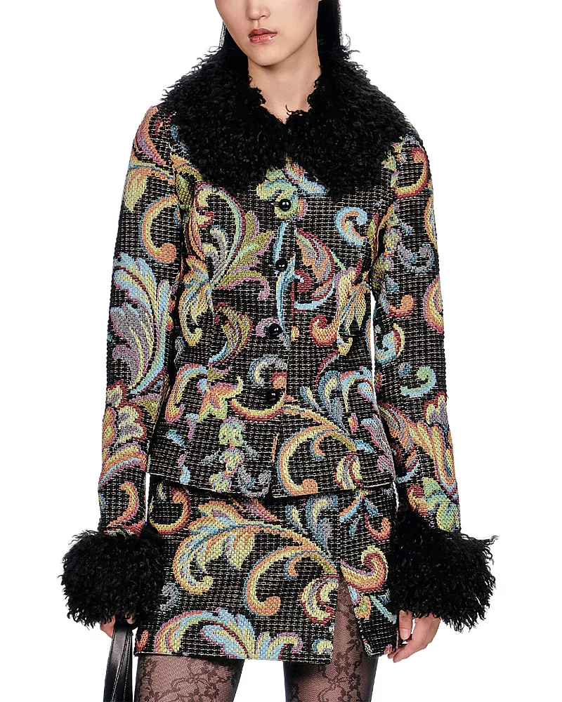 Anna Sui Tapestry Faux Fur Jacket