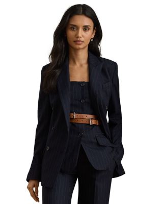 Double Breasted Pinstripe Twill Blazer