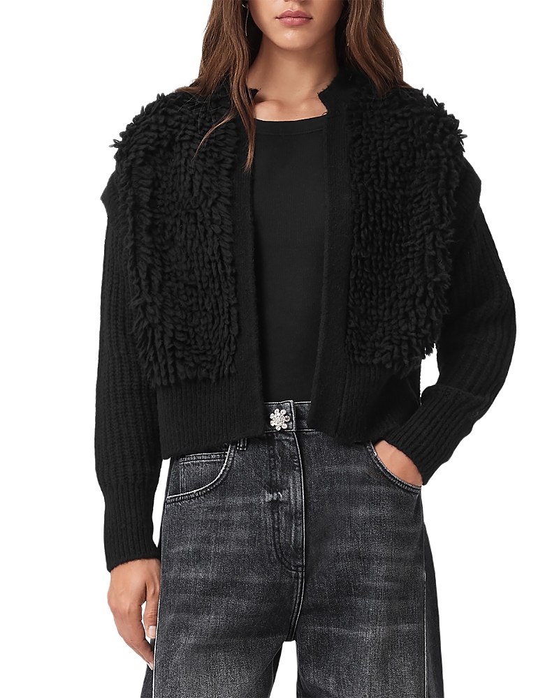 Allsaints Elias Loopy Wool Blend Cardigan In Black