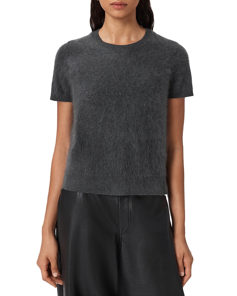 Allsaints Womens Graphite Grey Rebel Crew-neck Short-sleeve Brushed Cashmere T-shirt In Gray