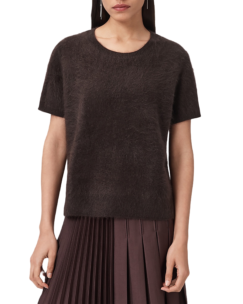 Allsaints Womens Oxblood Red Rebel Crew-neck Short-sleeve Brushed Cashmere T-shirt In Brown